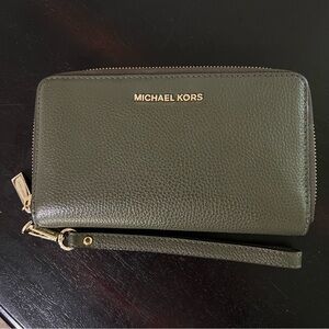 Michael Kors Pebbled Leather Sage Green Wrislet/Wallet